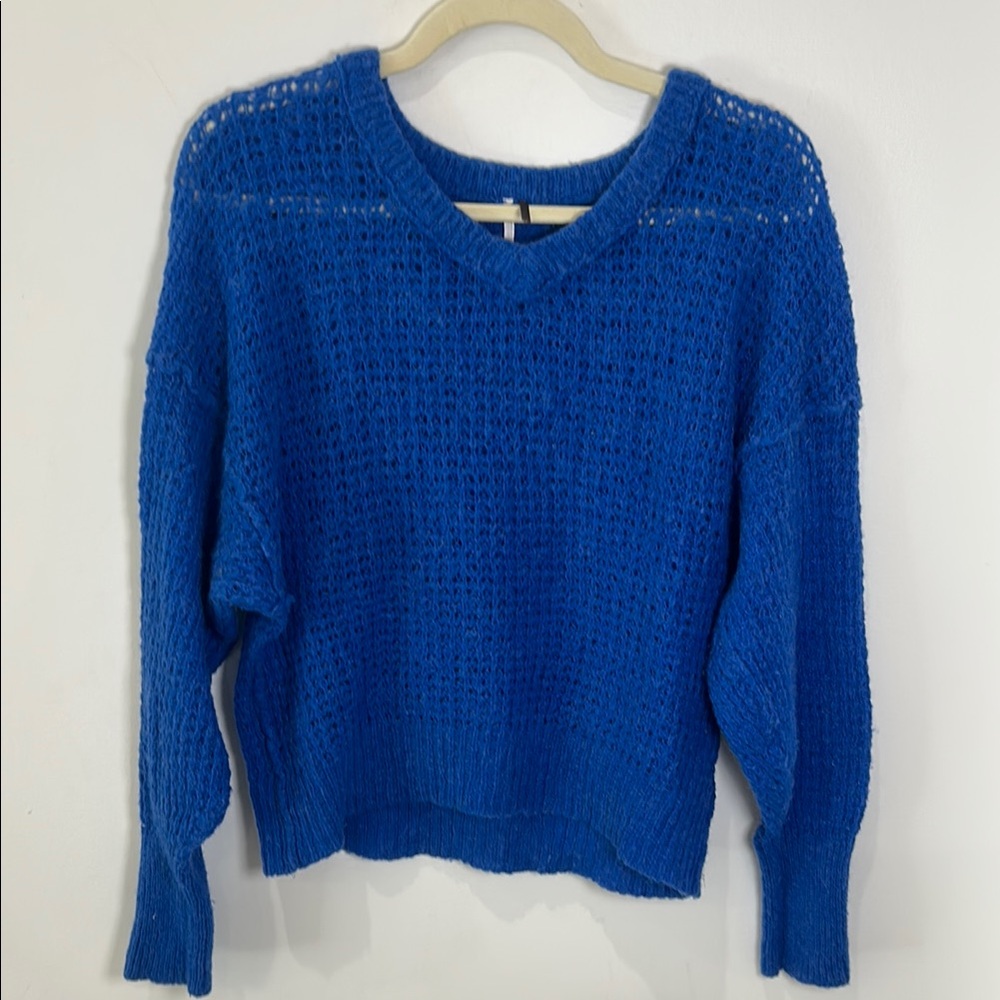 Free People Royal Blue V-Neck Sweater